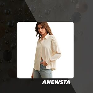 NWOT Anewsta Faux Pearl Embellished Blouse